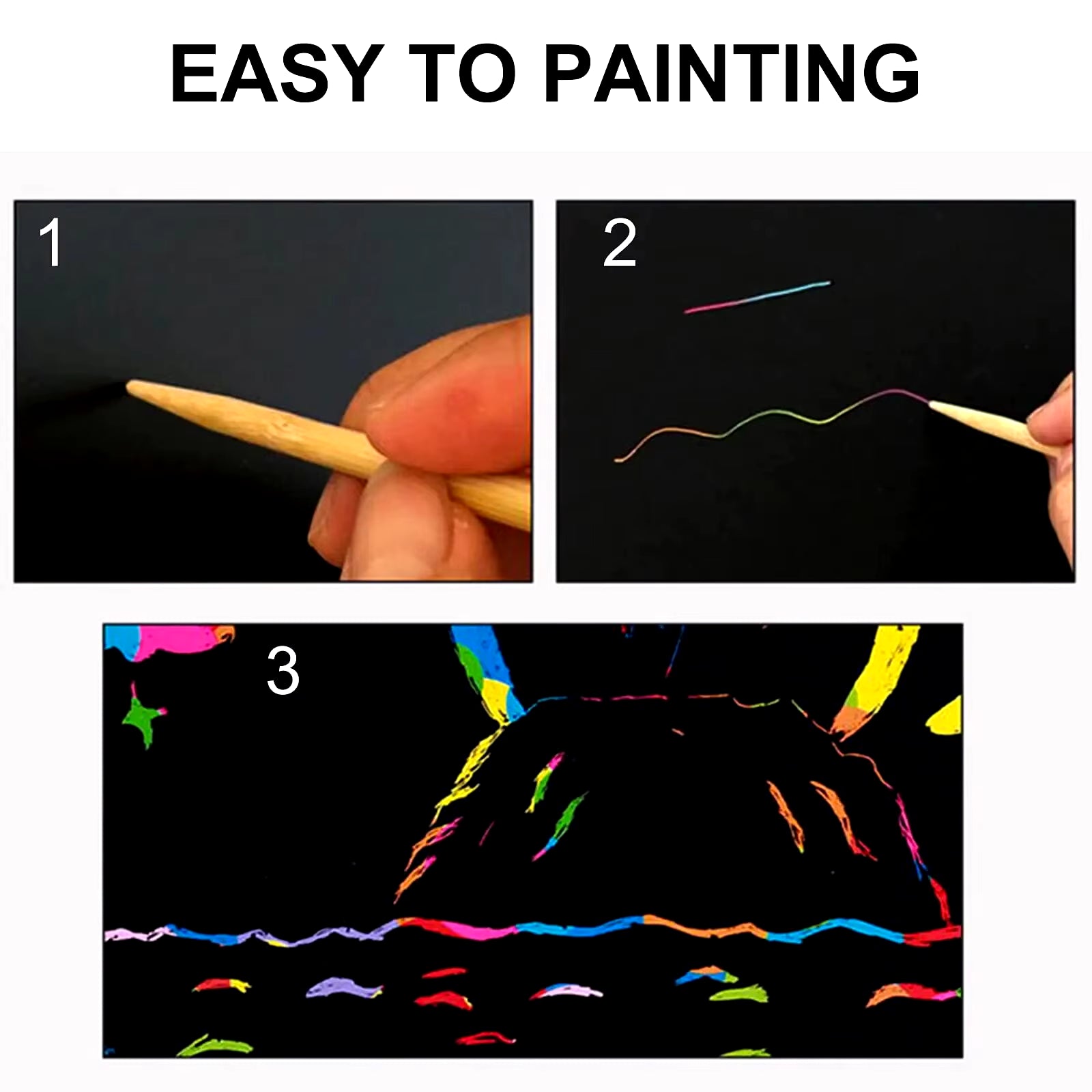 2 Pack Rainbow Scratch Paper Children'S Art Book Black DIY Rainbow Art Paper Card Neon Scratch Book with Wood Stick