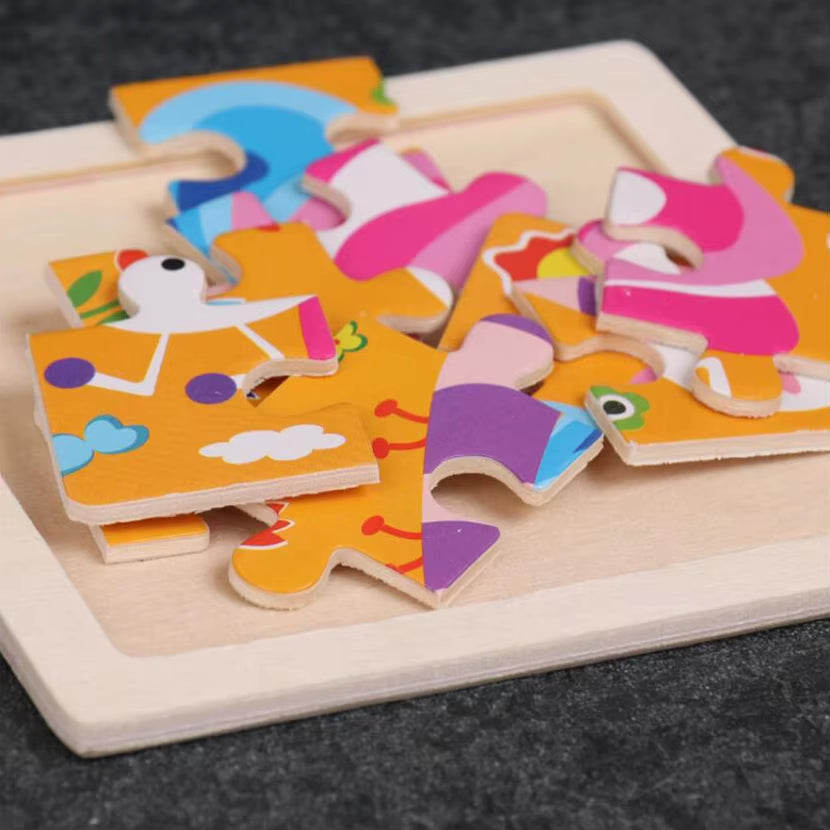 11Cm/4.33In Kids Wooden Jigsaw Puzzle Games Cartoon Animal Vehicle Pattern Children Montessori Educational Toys