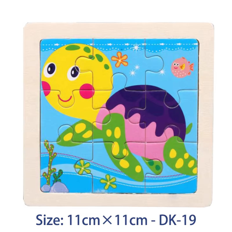11Cm/4.33In Kids Wooden Jigsaw Puzzle Games Cartoon Animal Vehicle Pattern Children Montessori Educational Toys